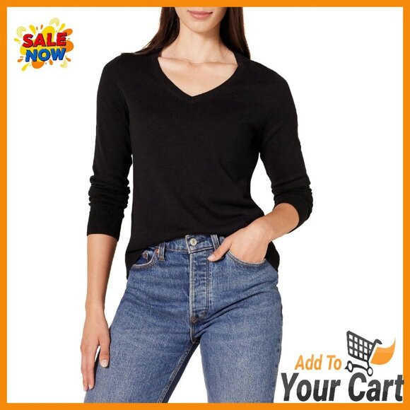 Sweaters - Lightweight Long-Sleeve V-Neck Sweater Regular Fit Cotton Blend